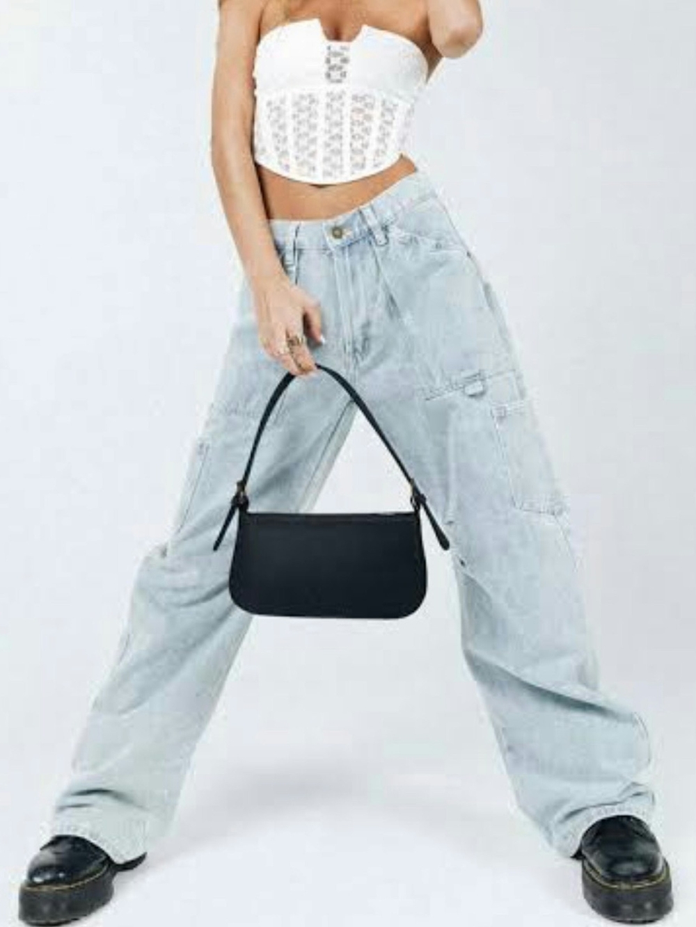 Lioness Light Blue Boyfriend Wide-Leg Jeans Size S